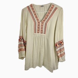 Old Navy Maternity Embroidered V Neck Long Sleeve Tunic Top Cream Sz M Boho Fall